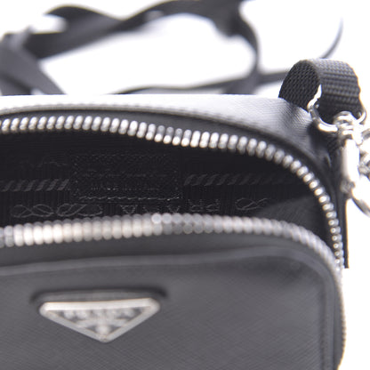 Prada Saffiano Travel Metal Triangle Logo Mini Pouch Shoulder Bag Black 6 of 9