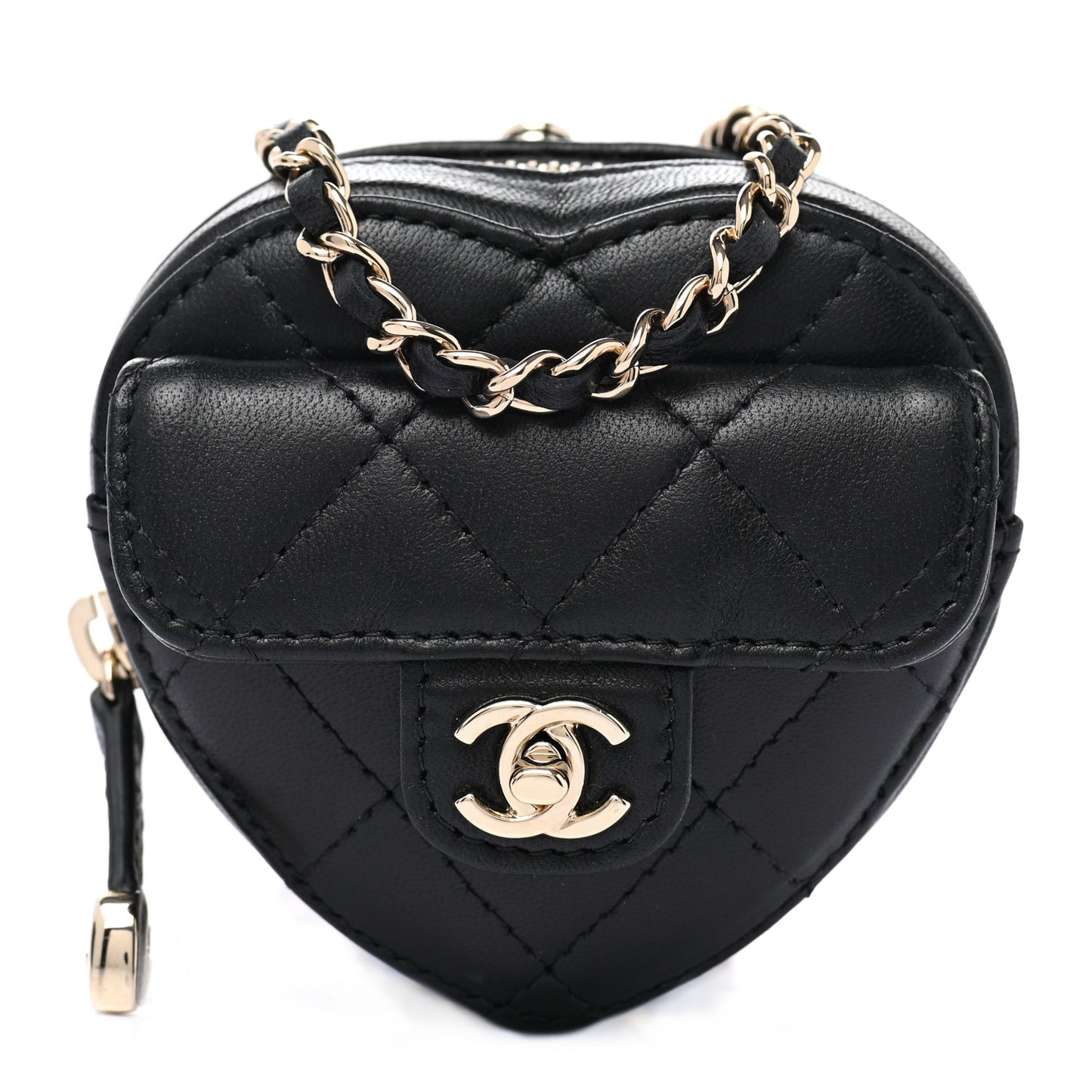 Lambskin Quilted CC In Love Heart Coin Purse With Chain Black