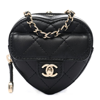 Chanel Lambskin Quilted CC In Love Heart Coin Purse With Chain Black 1 of 8