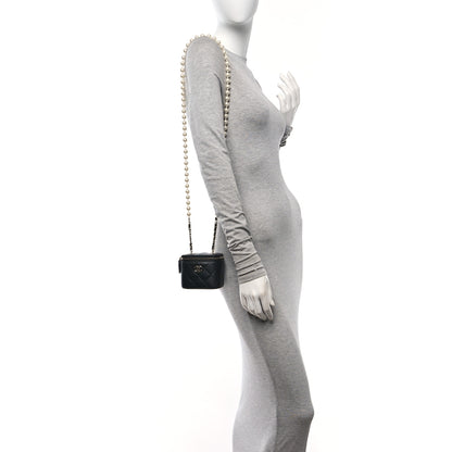 Chanel Lambskin Quilted Mini Vanity Case With Pearl Chain Black 2 of 10