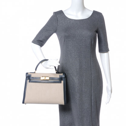 Hermes Courchevel Toile Kelly 32 Indigo 2 of 7