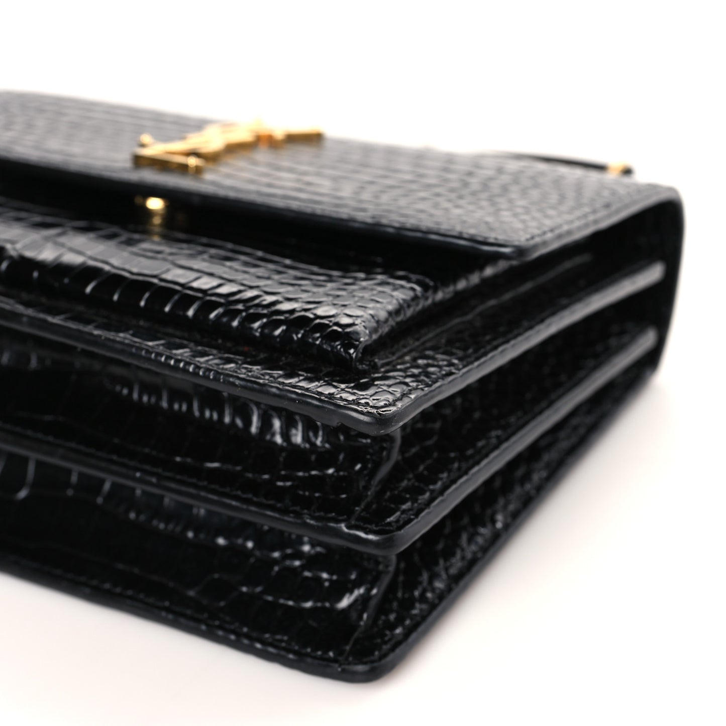Calfskin Crocodile Embossed Medium Monogram Sunset Black