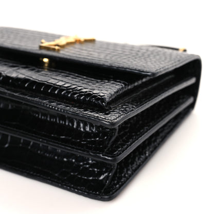 Saint Laurent Calfskin Crocodile Embossed Medium Monogram Sunset Black 8 of 8
