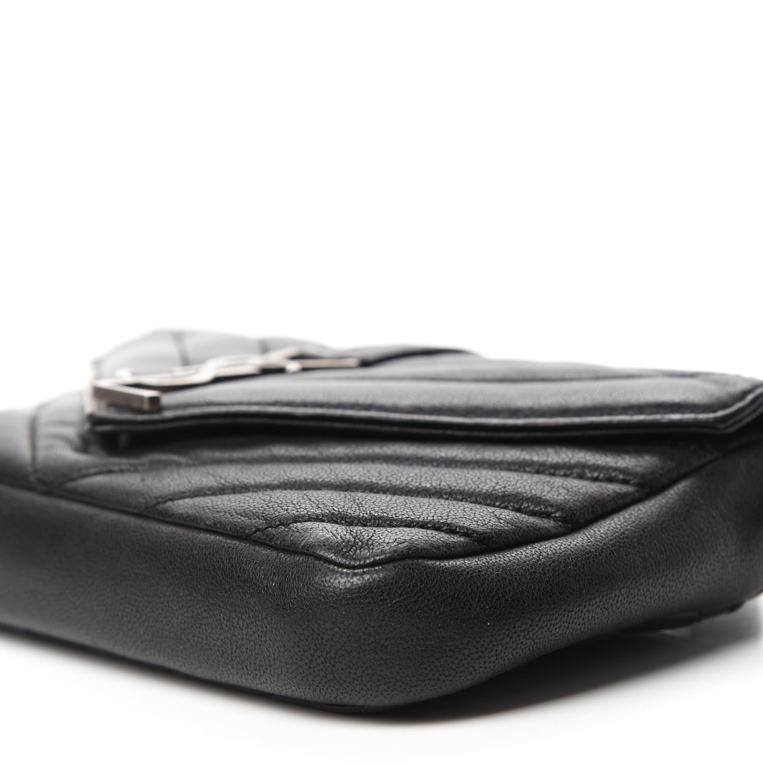 Saint Laurent Sheepskin Matelasse Chevron Monogram College Chain Wallet Black 7 of 9