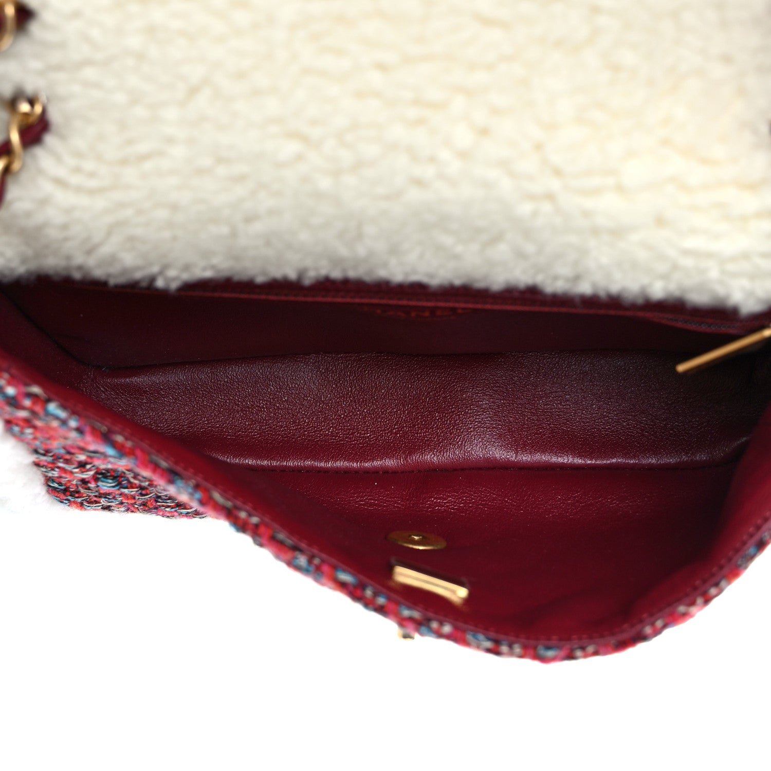 Chanel Tweed Shearling Quilted Large CC Flap Bag Red 4 of 9