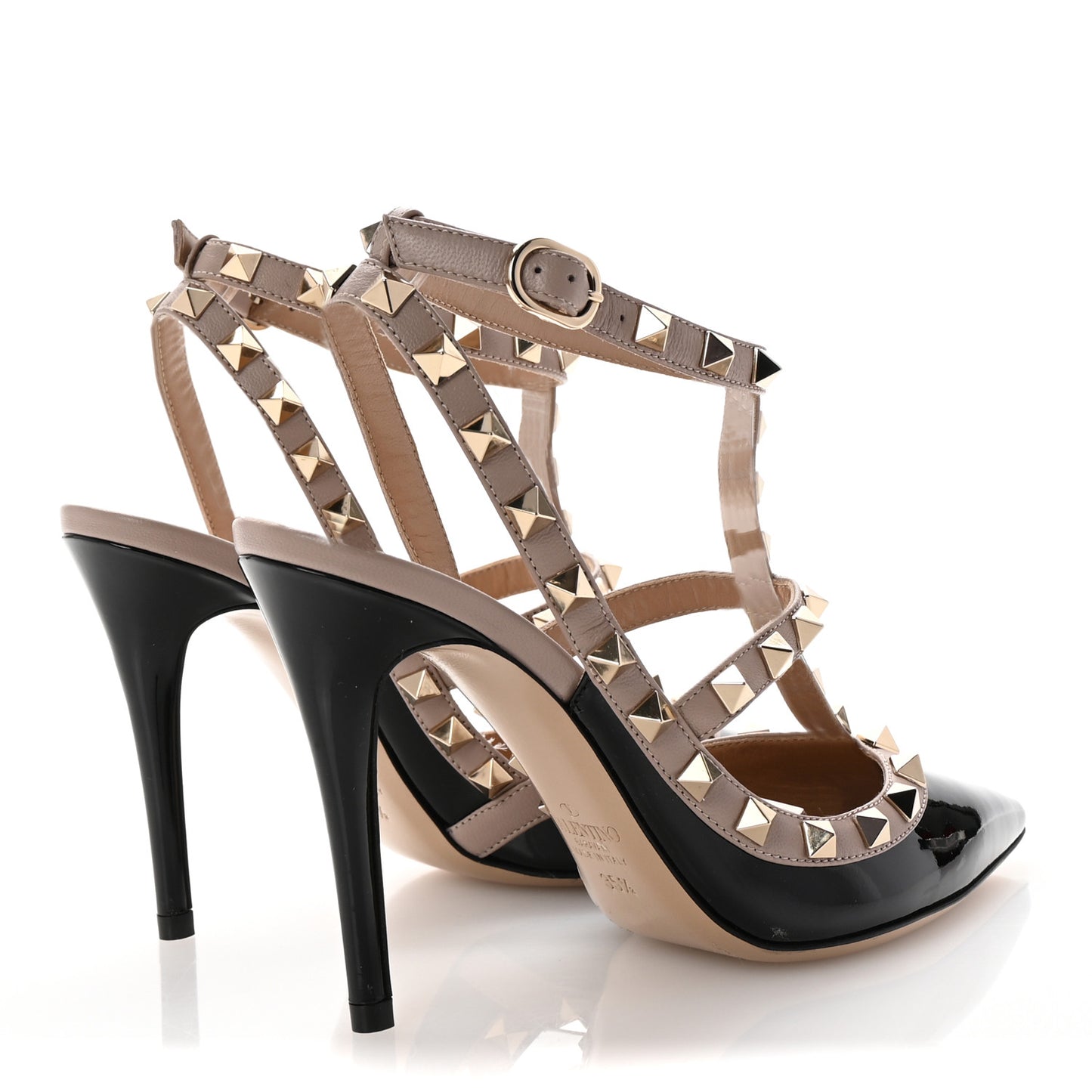 Patent Nappa Rockstud Ankle Strap 100mm Pumps 35.5 Black Poudre