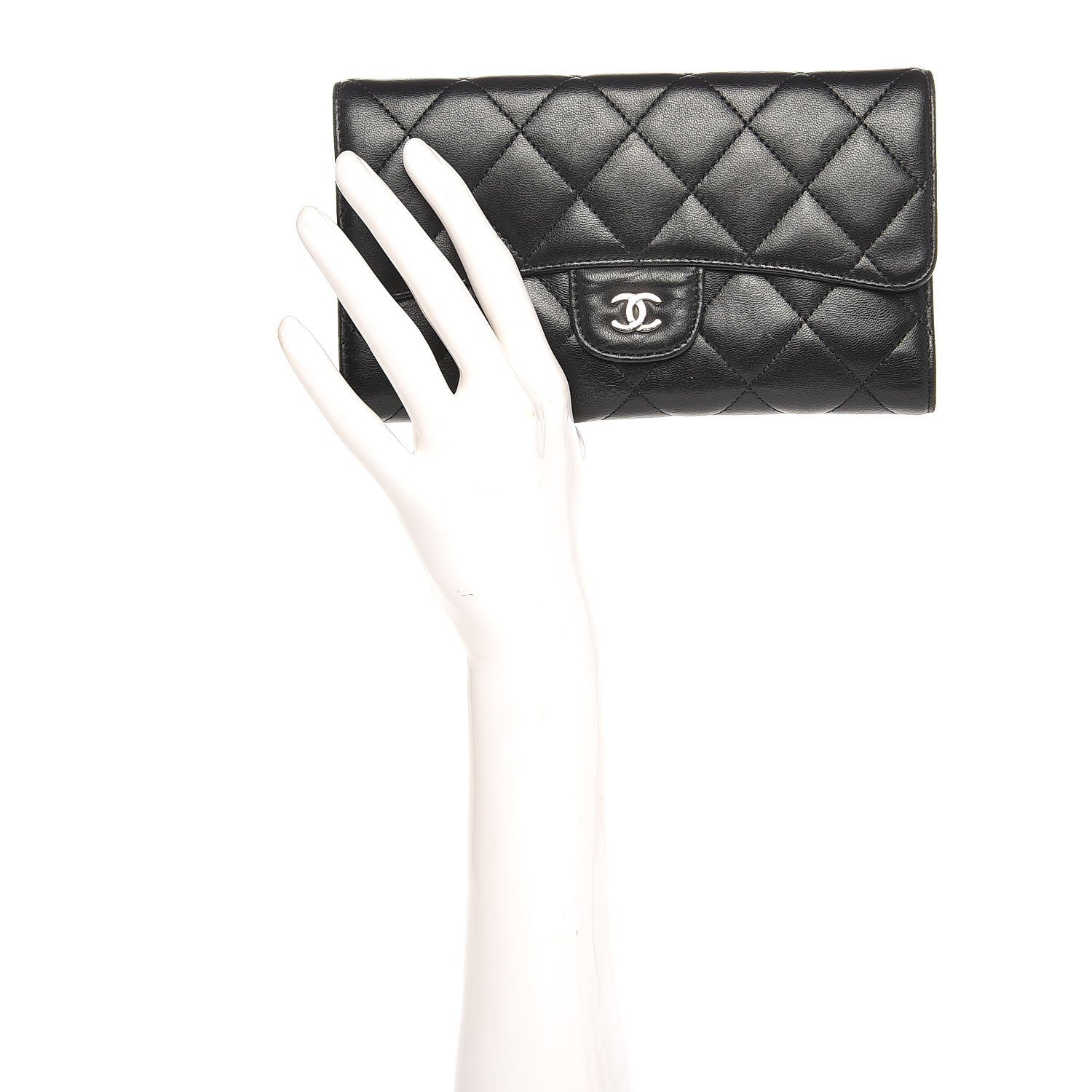 Chanel Lambskin Quilted Large Flap Wallet Black 2 of 8