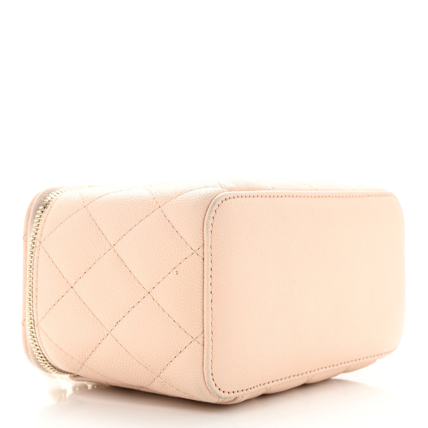 Caviar Quilted Small Vanity Case With Chain Light Beige