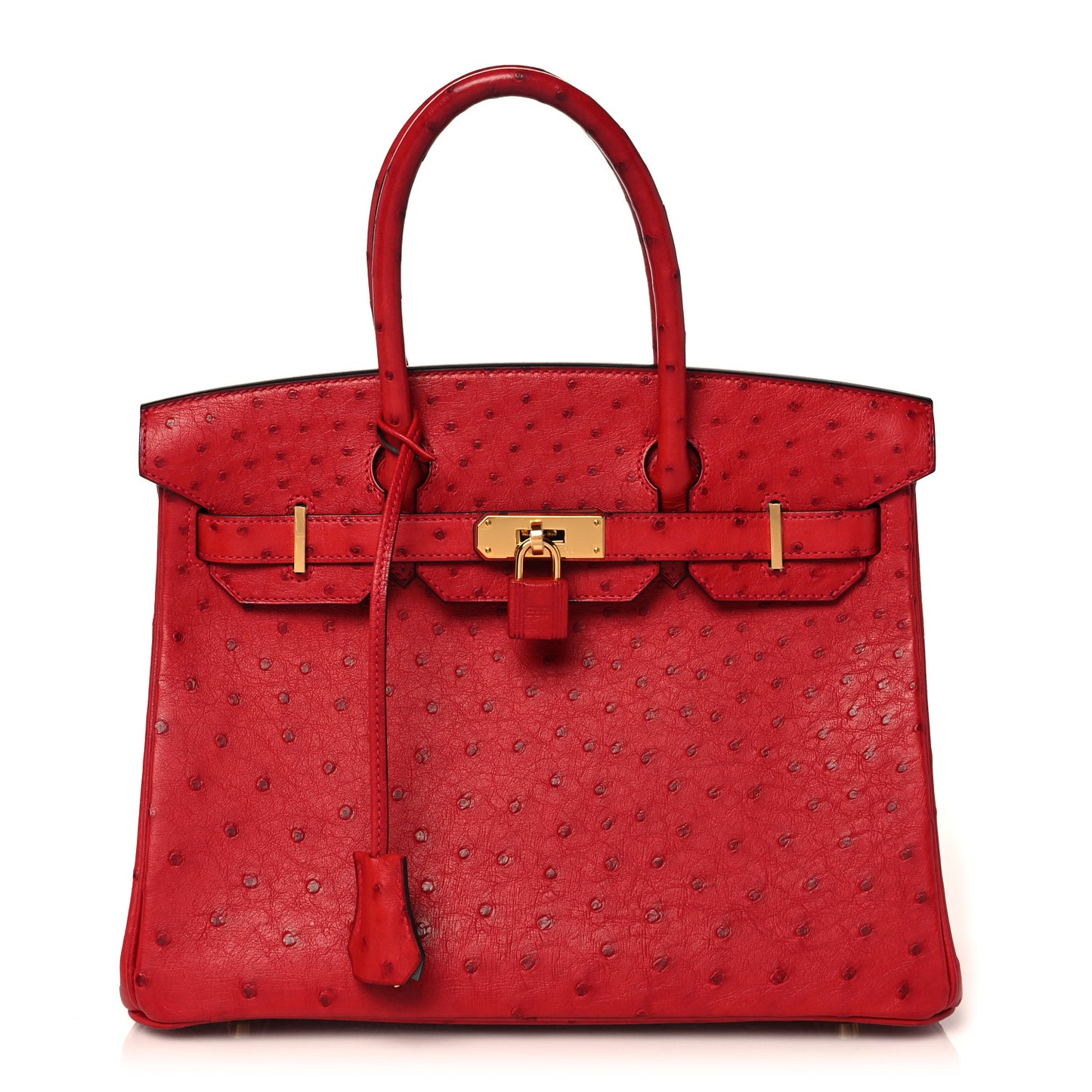 Ostrich Horseshoe Birkin 30 Rouge Vif Bleu Glacier