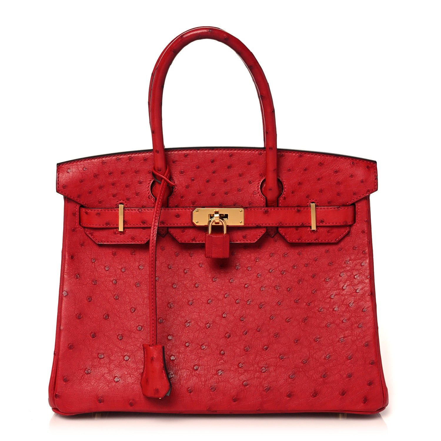 Hermes Ostrich Horseshoe Birkin 30 Rouge Vif Bleu Glacier 1 of 34