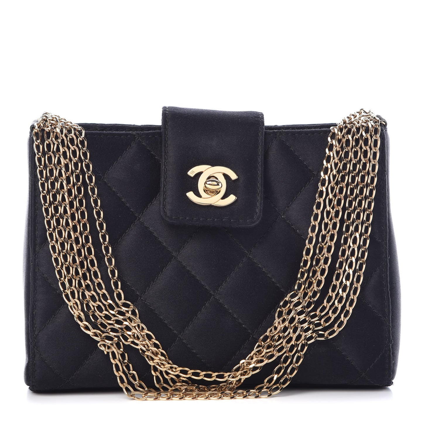 Satin Quilted Mini Flap Black