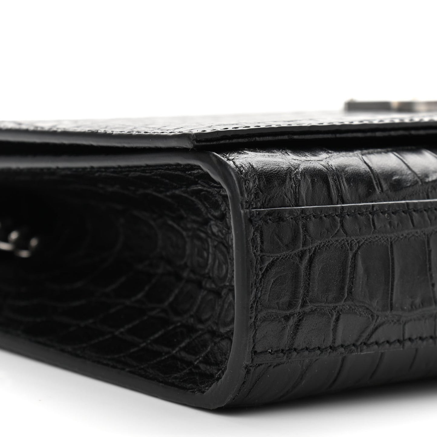 Calfskin Crocodile Embossed Medium Classic Monogram Kate Tassel Satchel Black