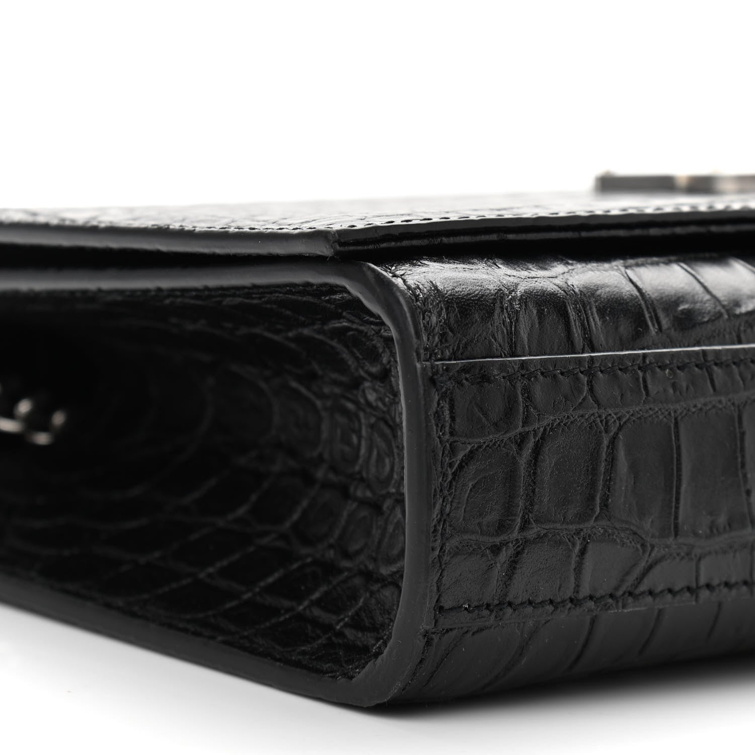 Saint Laurent Calfskin Crocodile Embossed Medium Classic Monogram Kate Tassel Satchel Black 10 of 11