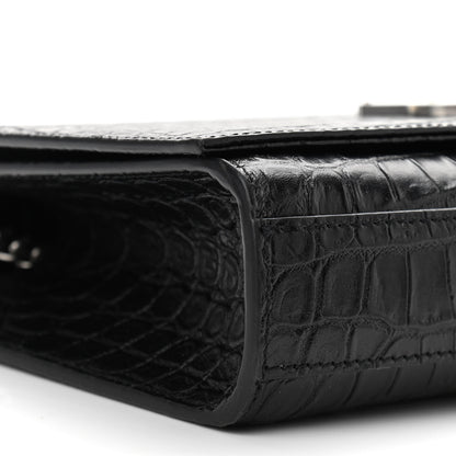 Saint Laurent Calfskin Crocodile Embossed Medium Classic Monogram Kate Tassel Satchel Black 10 of 11