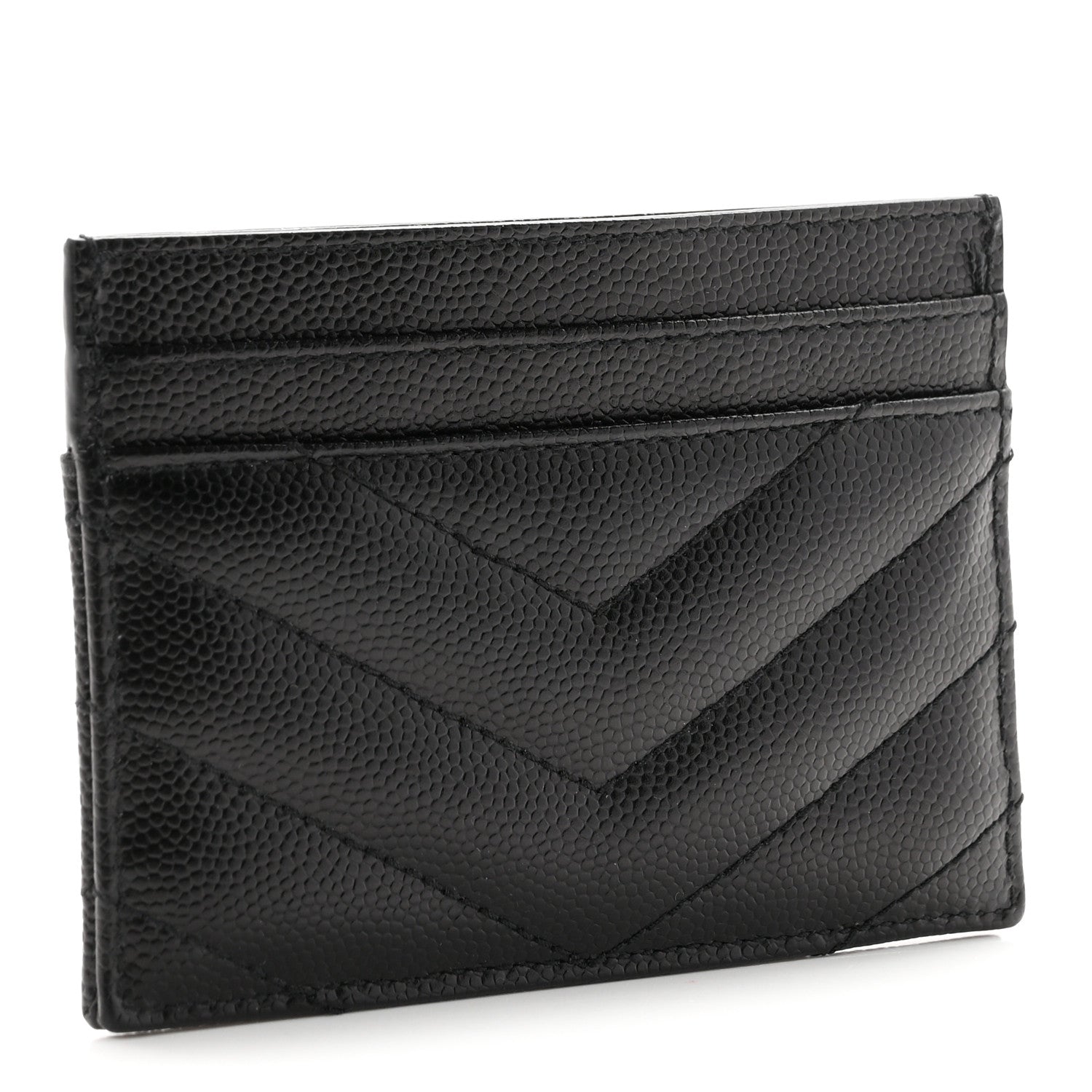 Saint Laurent Grain De Poudre Matelasse Chevron Monogram Credit Card Case Black 3 of 8