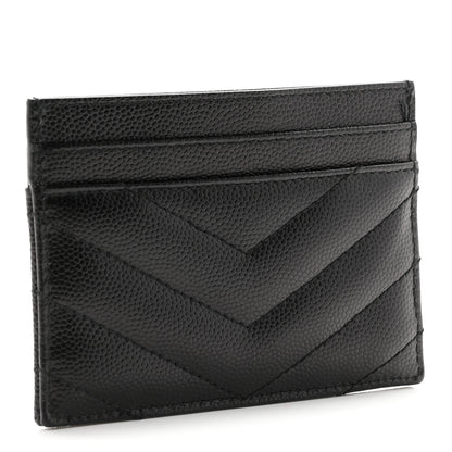 Saint Laurent Grain De Poudre Matelasse Chevron Monogram Credit Card Case Black 3 of 8