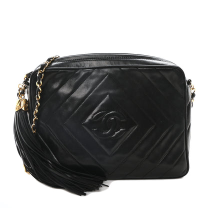 Chanel Lambskin Chevron Quilted Tassel Camera Case Black 1 of 10