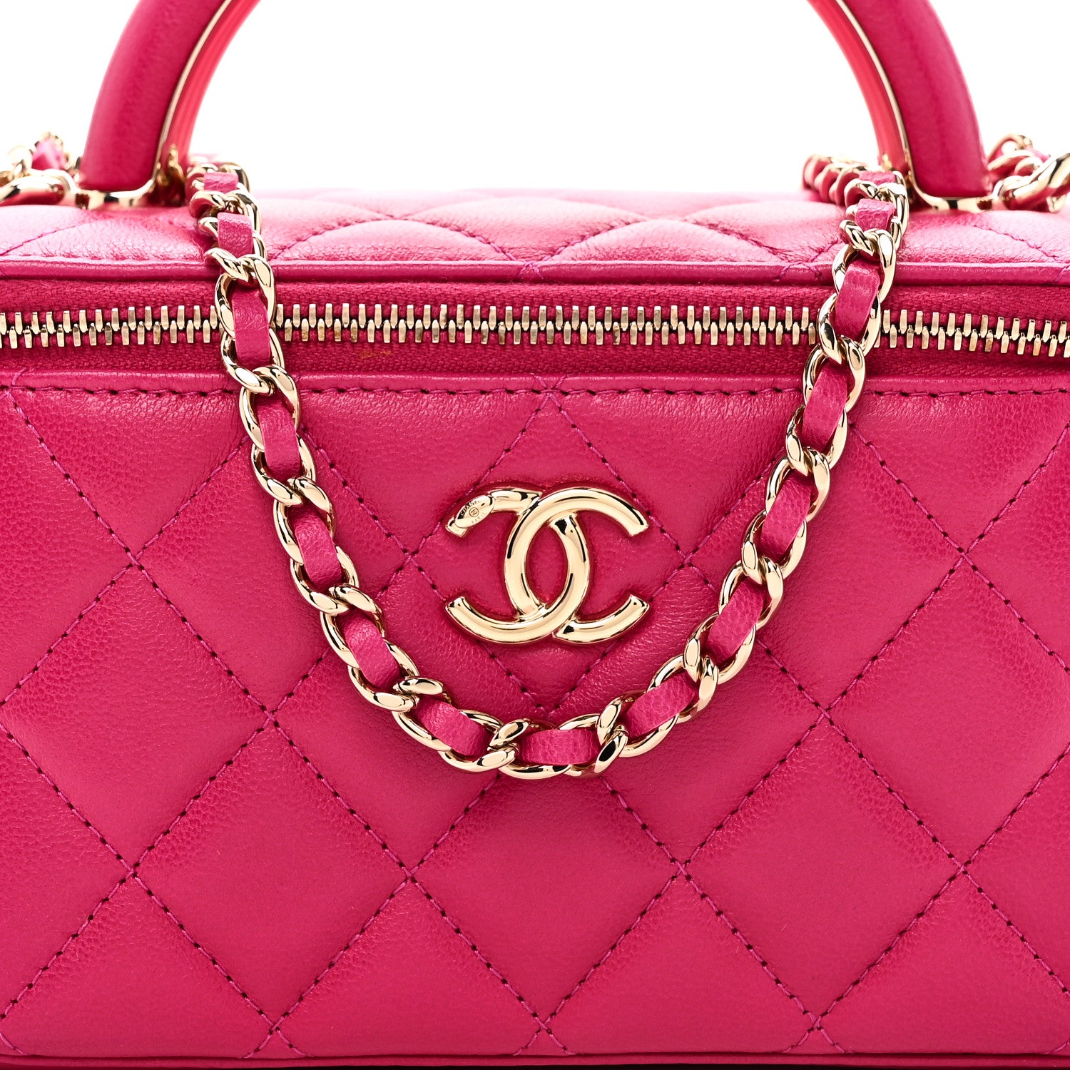 Chanel Lambskin Quilted Small Charming Top Handle Vanity Case With Chain Dark Pink 9 of 12