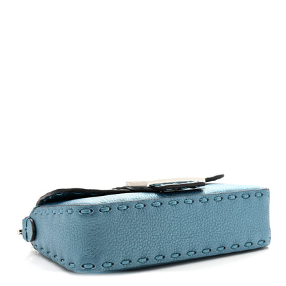 Fendi Metallic Cuoio Roma Sellerissima Nappa Sintetica Tape Stitch Mini Baguette Placca Argento 4 of 10