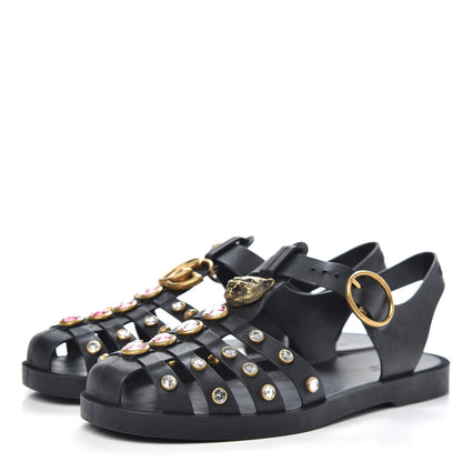 Gucci Rubber Crystal Womens Buckle Strap Sandals 36 Black 3 of 9