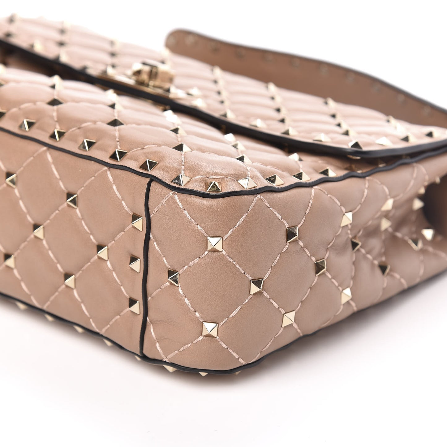Nappa Medium Rockstud Spike Shoulder Bag Soft Noisette