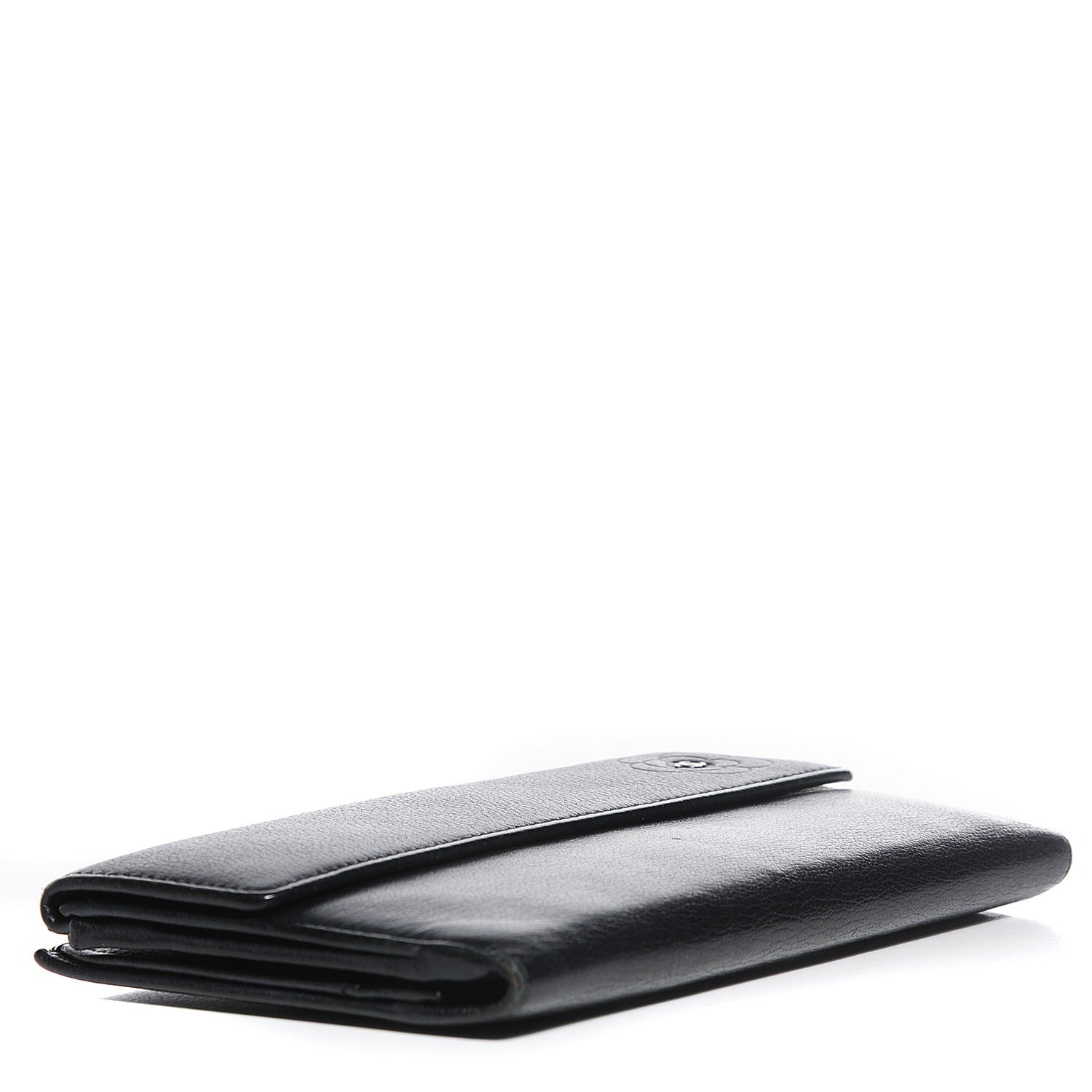 Chanel Goatskin Camellia Embossed Flap Wallet Black 4 of 8