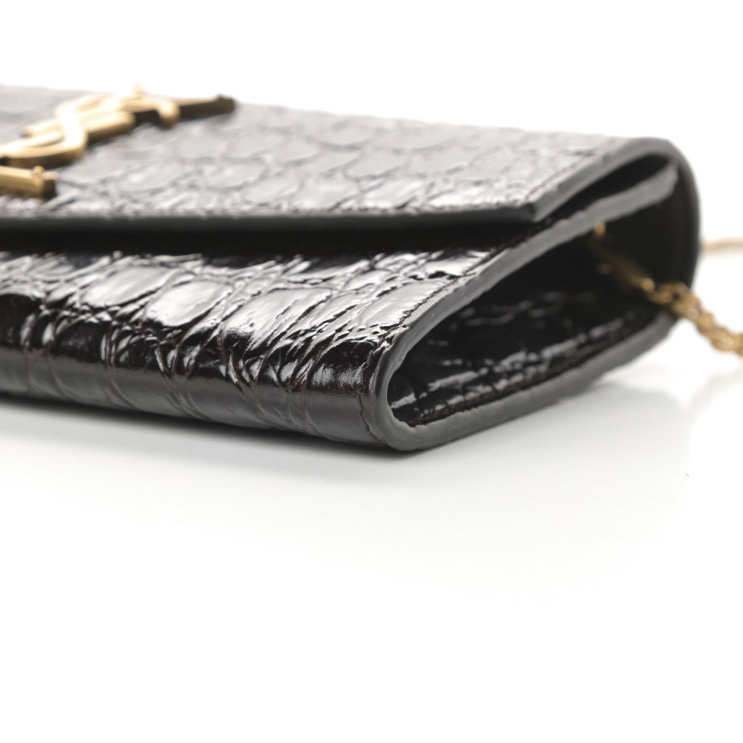 Calfskin Crocodile Embossed Monogram Uptown Chain Wallet Fondente