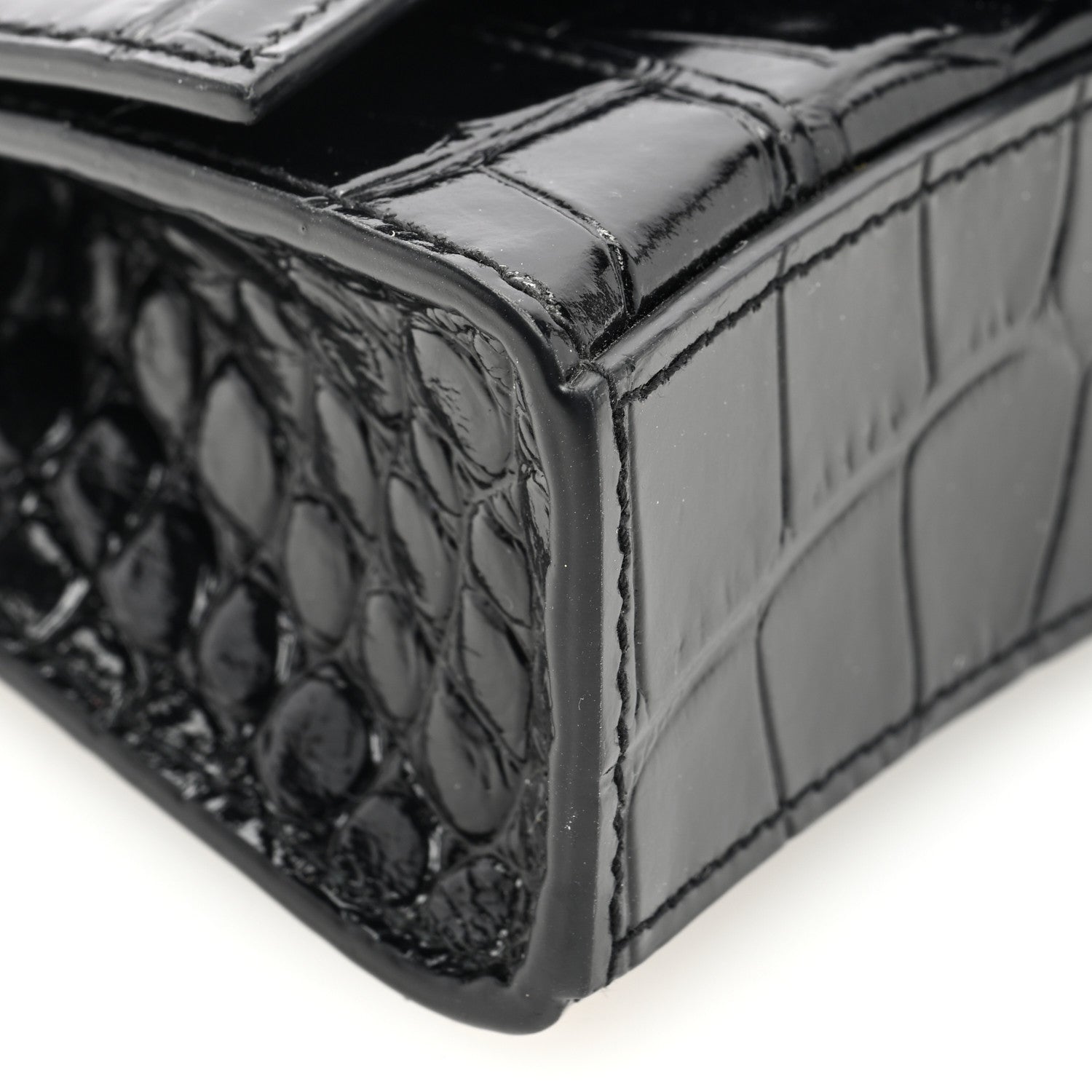 Balenciaga Shiny Calfskin Monochrome Crocodile Embossed Hourglass Top Handle Bag Mini Black 8 of 9