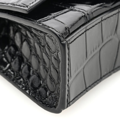 Balenciaga Shiny Calfskin Monochrome Crocodile Embossed Hourglass Top Handle Bag Mini Black 8 of 9