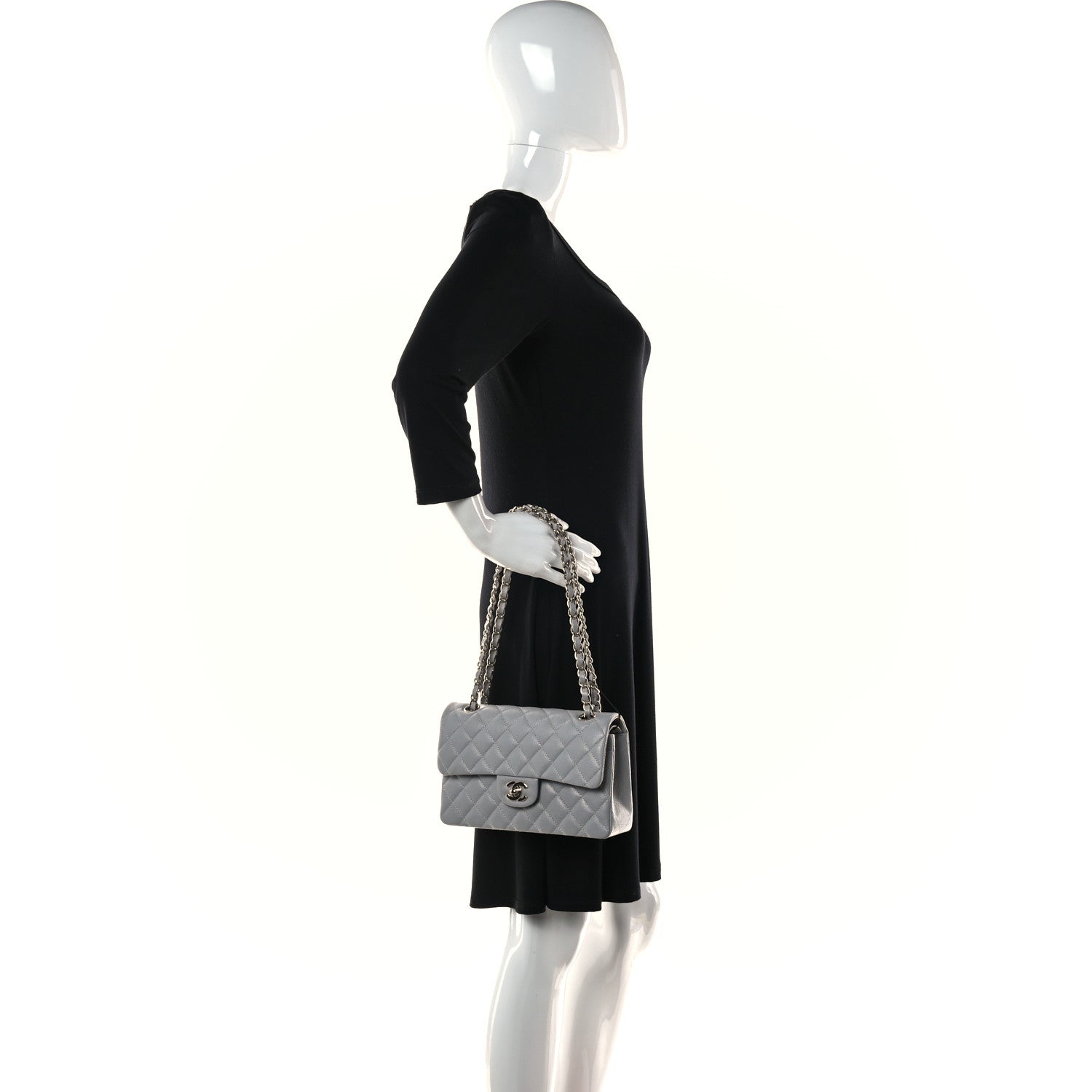 Chanel Caviar Quilted Small Double Flap Grey 2 of 10
