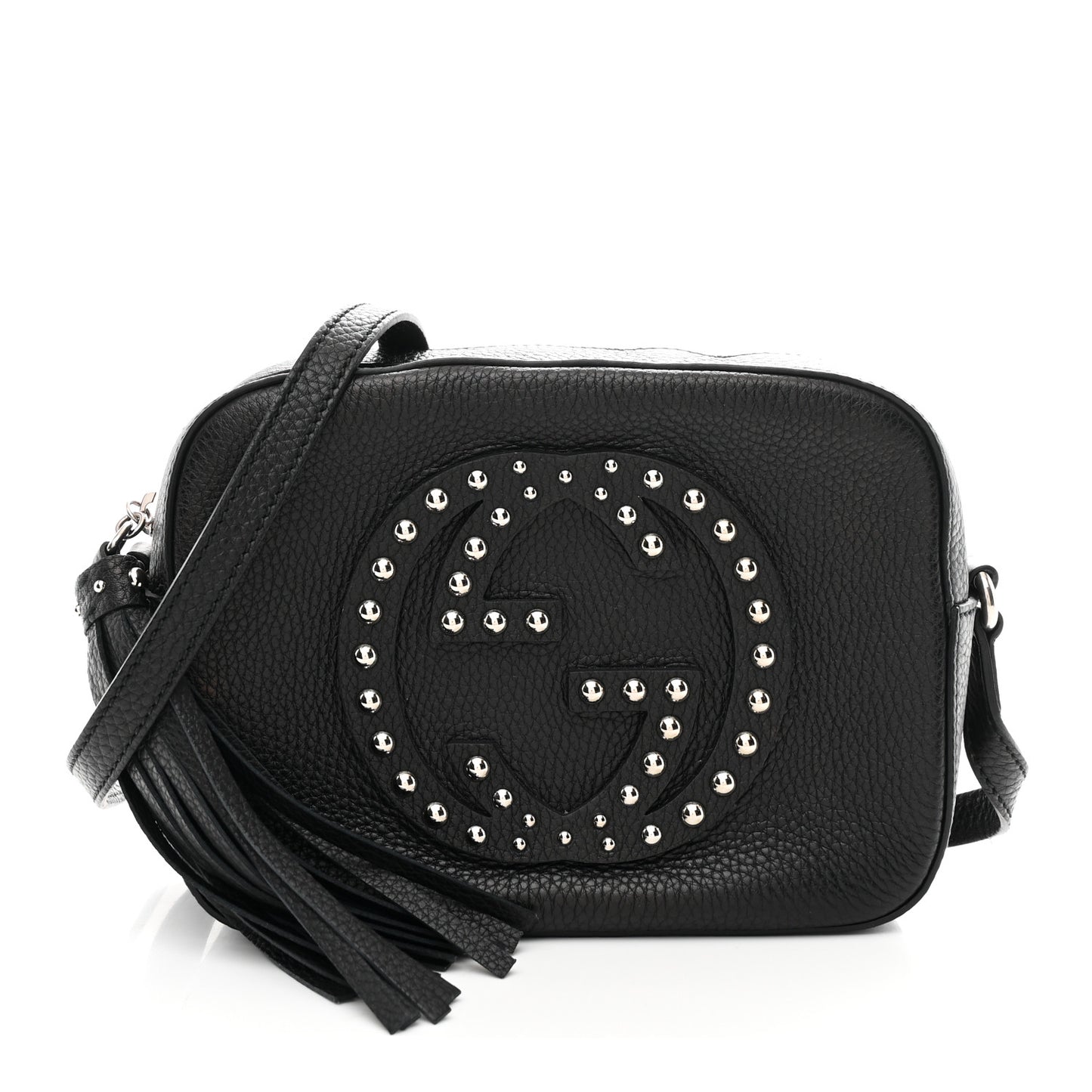 Pebbled Calfskin Studded Small Soho Disco Bag Black