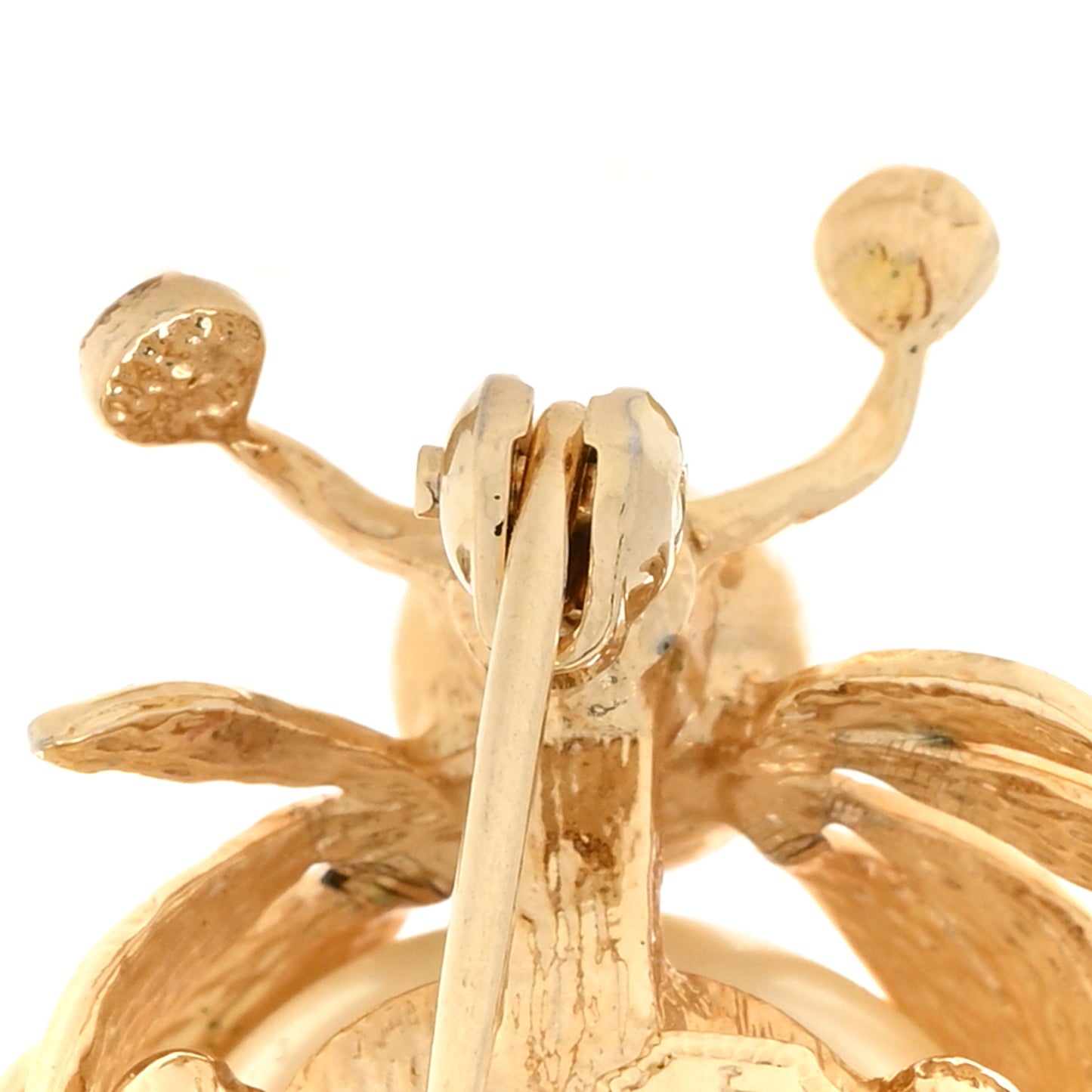 Crystal Pearl Bug Brooch Gold