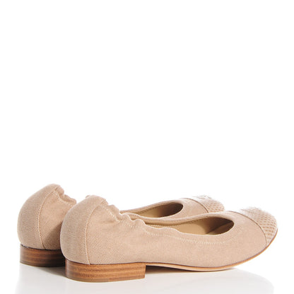 Chanel Toile Snakeskin Cap Toe CC Ballerina Flats 37 Dark Beige 4 of 8