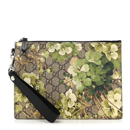 Gucci GG Supreme Monogram Blooms Small Zip Wristlet Pouch Beige New Military Black 1 of 10