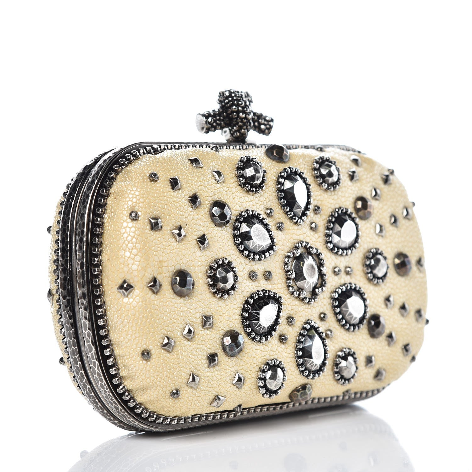 Bottega Veneta Galuchat Studded Knot Clutch Mineral 3 of 6