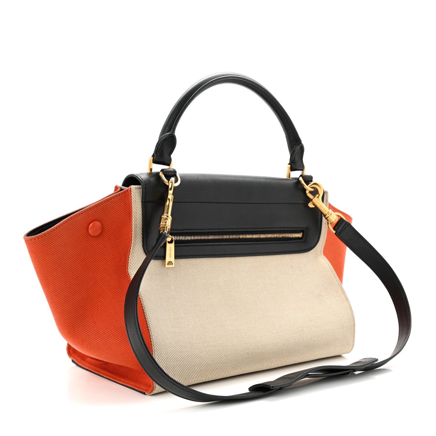 CELINE セリーヌ Celine Smooth Calfskin Linen Small Tri-Color Trapeze Orange