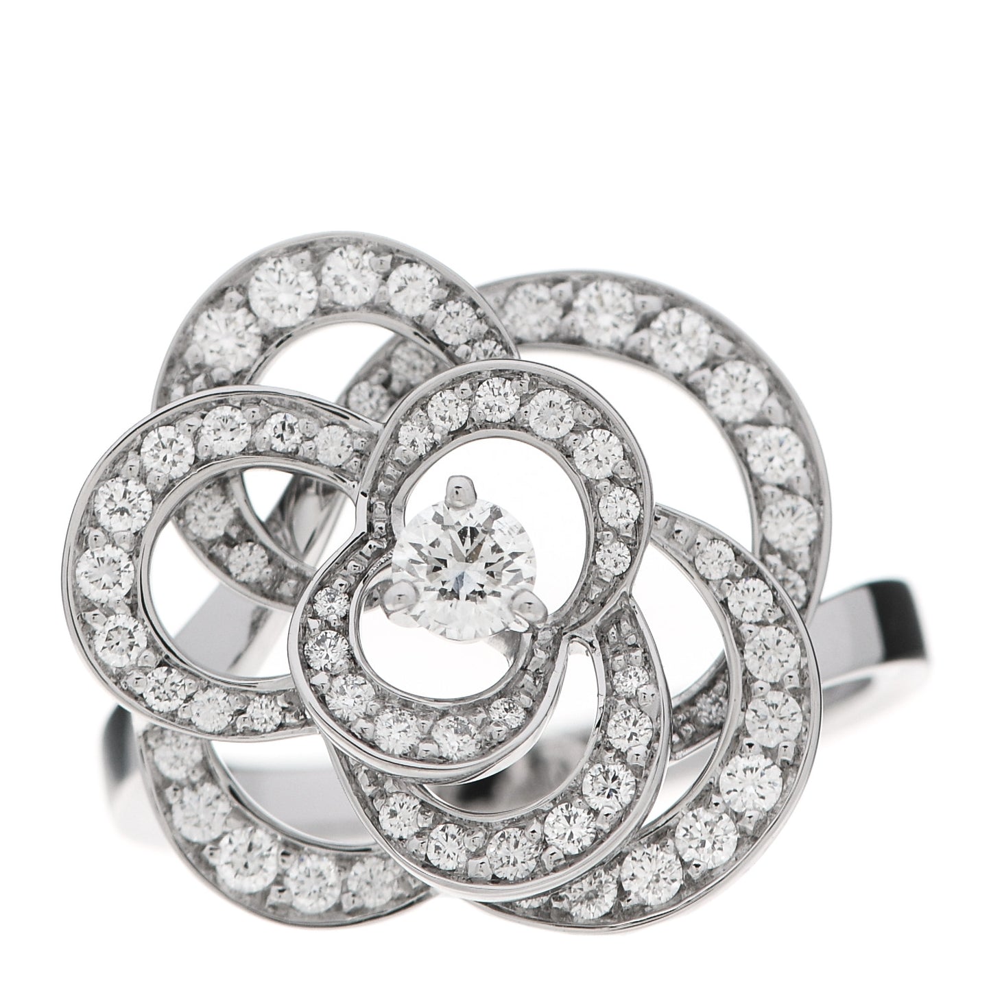 18K White Gold Diamond Fil de Camelia Ring 54 6.75