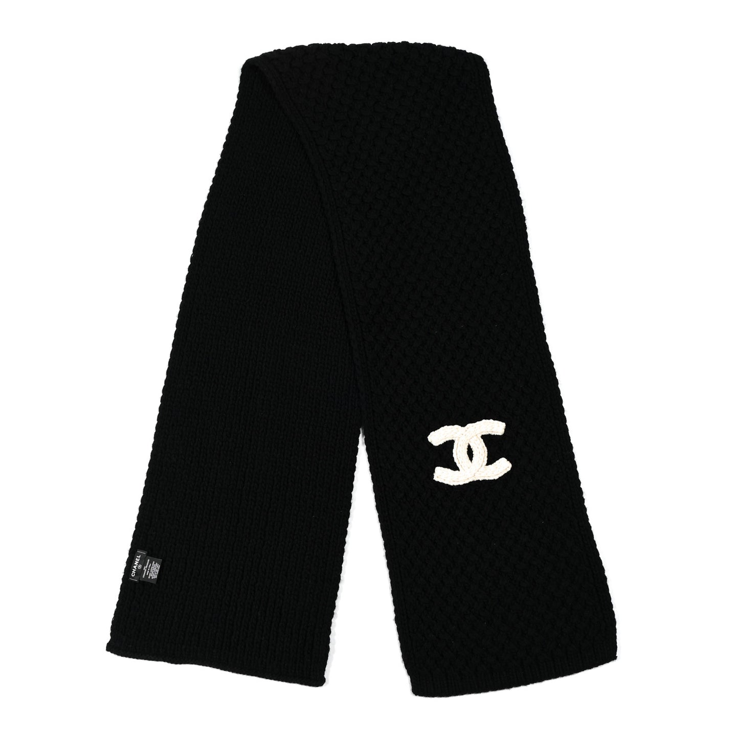 Cashmere Knit CC Scarf Black White