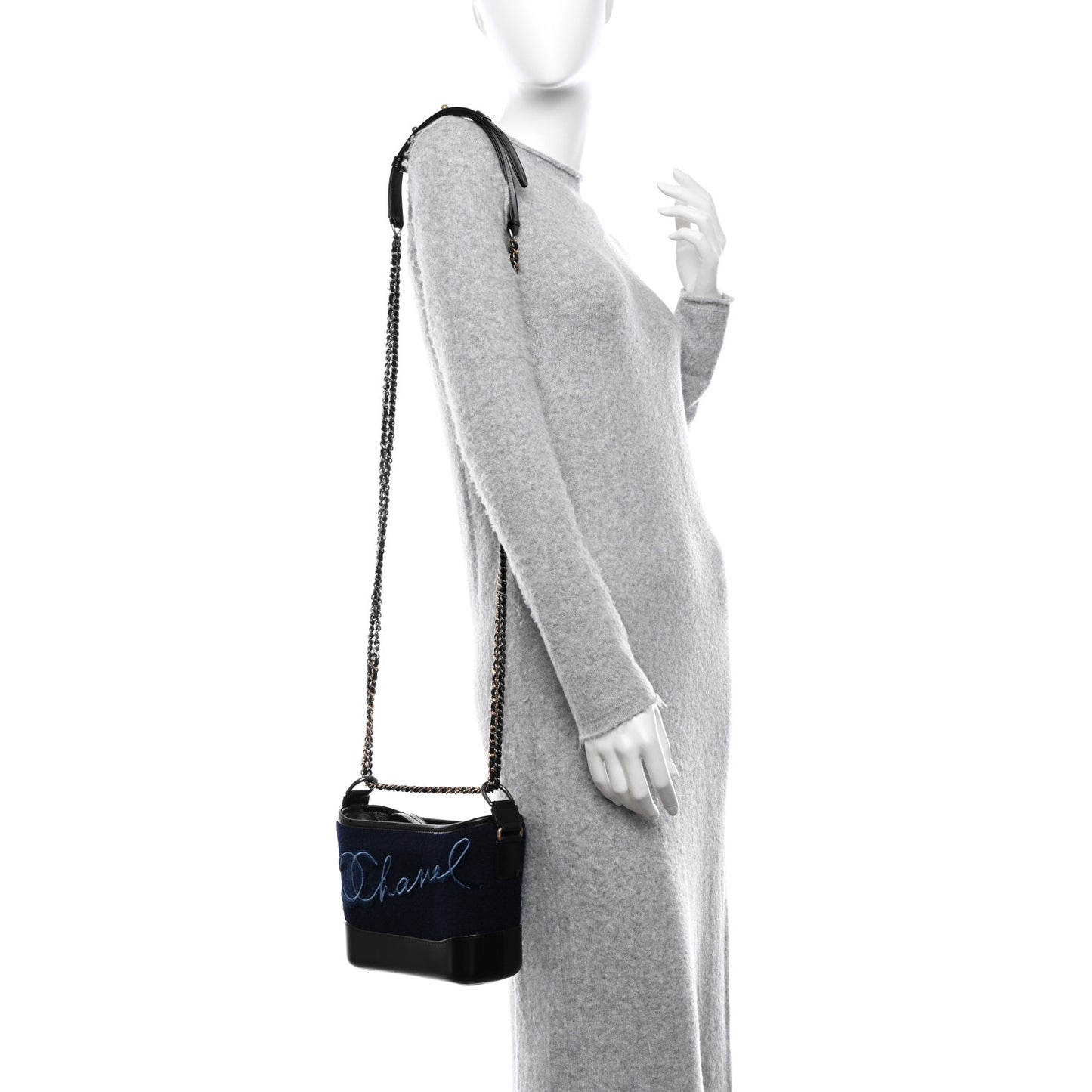 Calfskin Wool Embroidered Paris Hamburg Small Gabrielle Hobo Dark Navy Blue