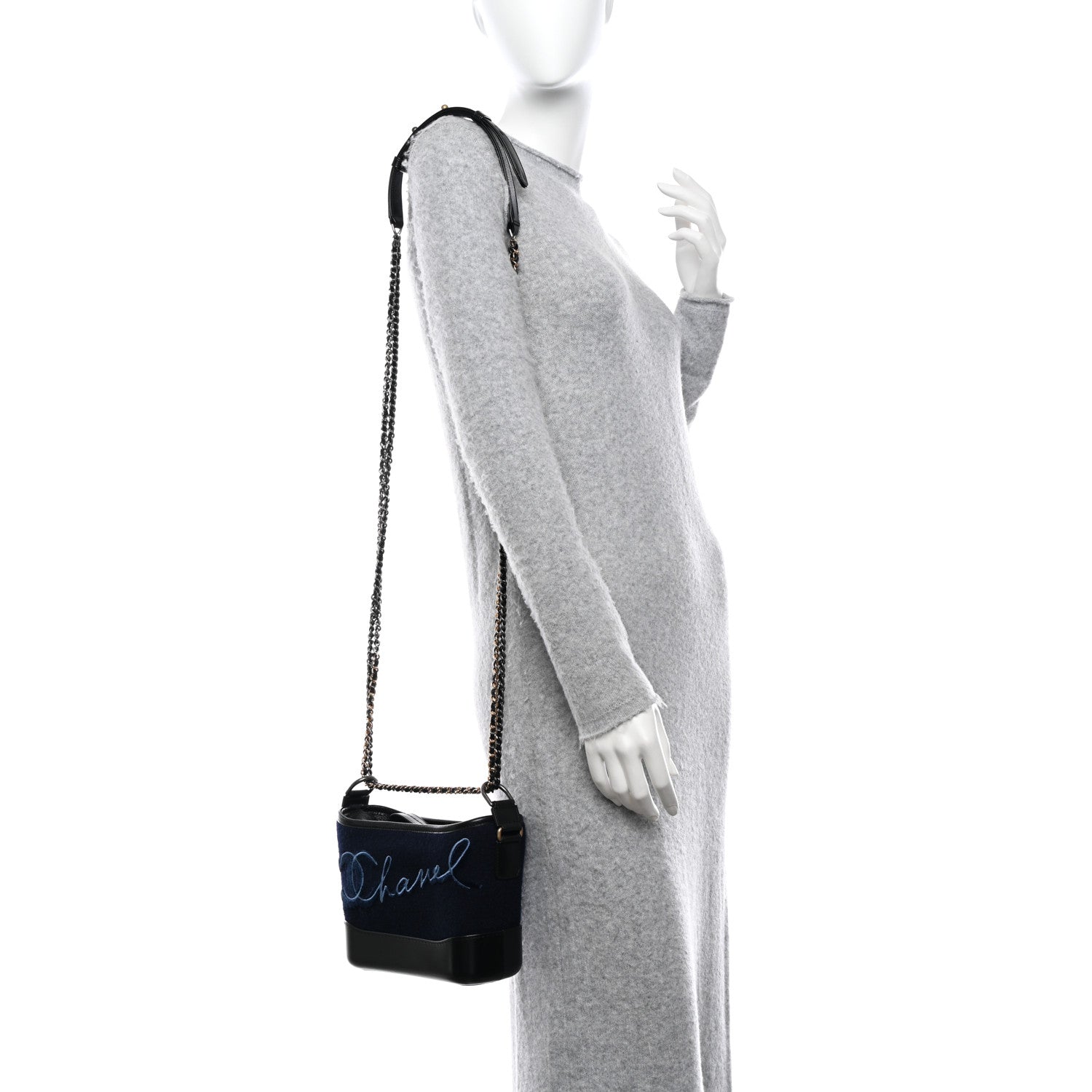 Chanel Calfskin Wool Embroidered Paris Hamburg Small Gabrielle Hobo Dark Navy Blue 2 of 12