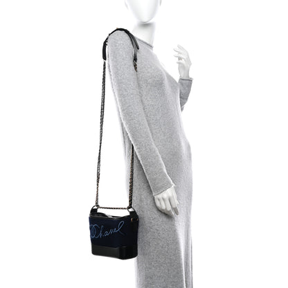 Chanel Calfskin Wool Embroidered Paris Hamburg Small Gabrielle Hobo Dark Navy Blue 2 of 12