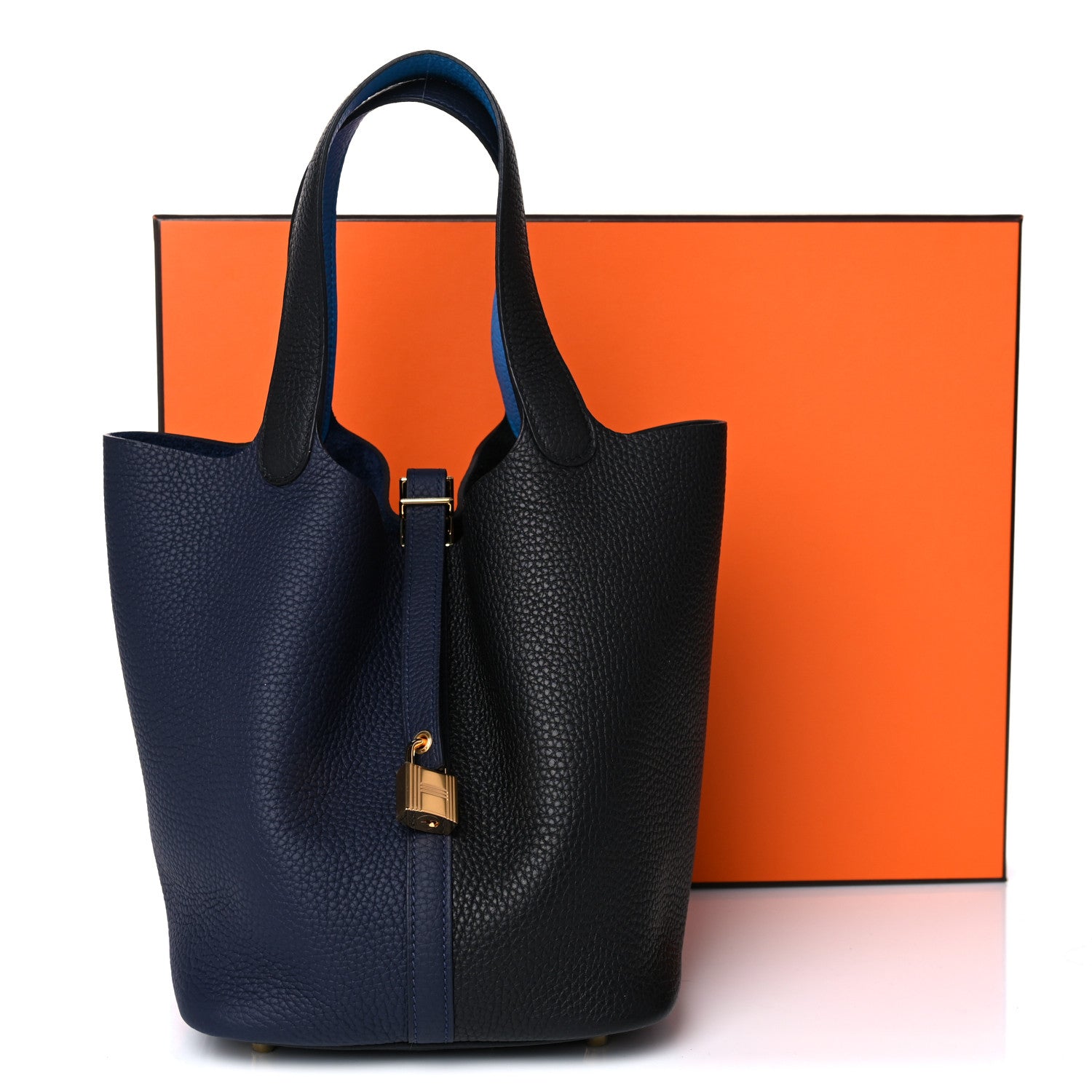 Hermes Taurillon Clemence Casaque Picotin Lock 22 MM Bleu Nuit Black Blue Frida 11 of 11