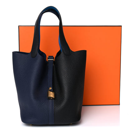 Hermes Taurillon Clemence Casaque Picotin Lock 22 MM Bleu Nuit Black Blue Frida 11 of 11