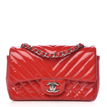 Chanel Patent Calfskin Chevron Quilted Mini Rectangular Flap Red 1 of 11