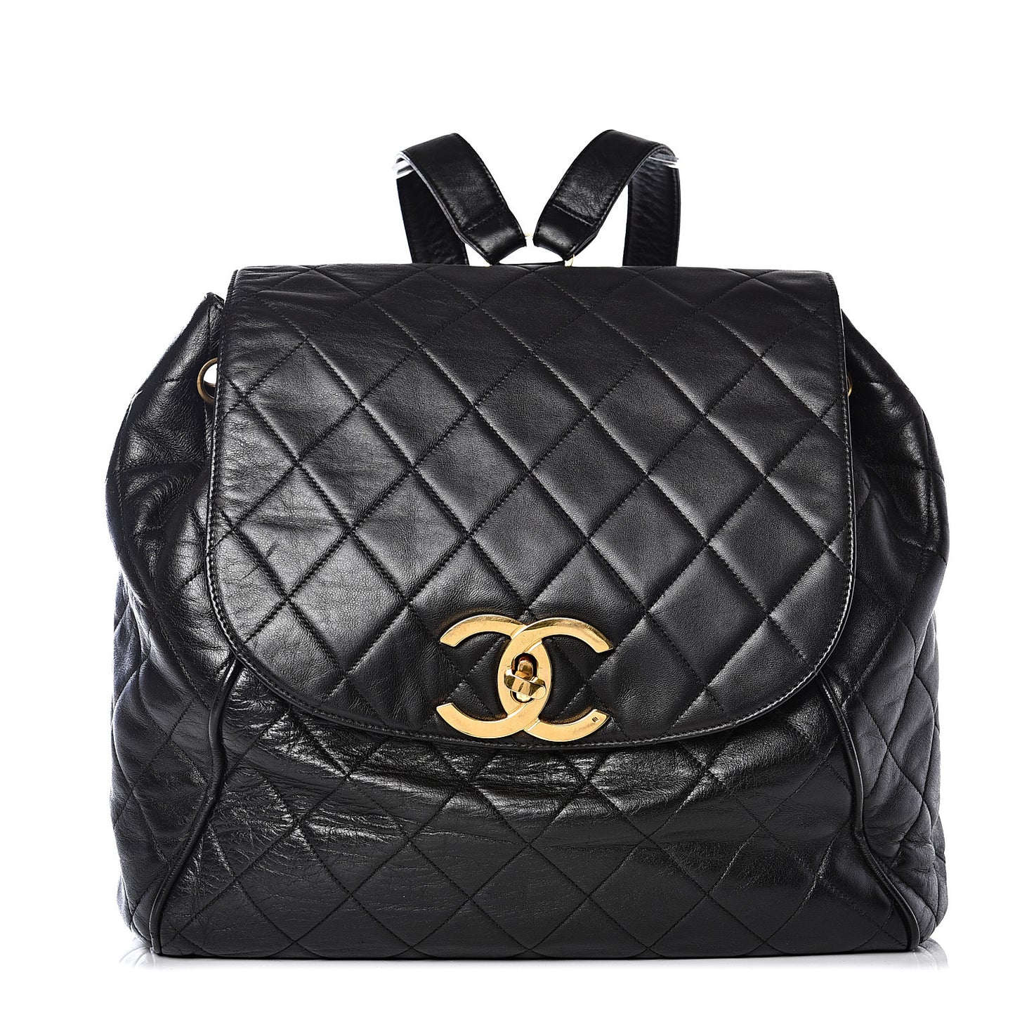 Lambskin Quilted Drawstring Backpack Black