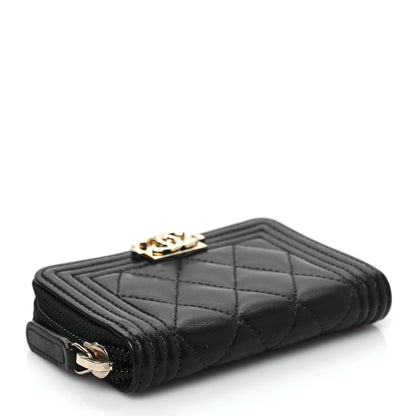 Chanel Lambskin Quilted Zip Around Boy Coin Purse Wallet Black 4 of 8
