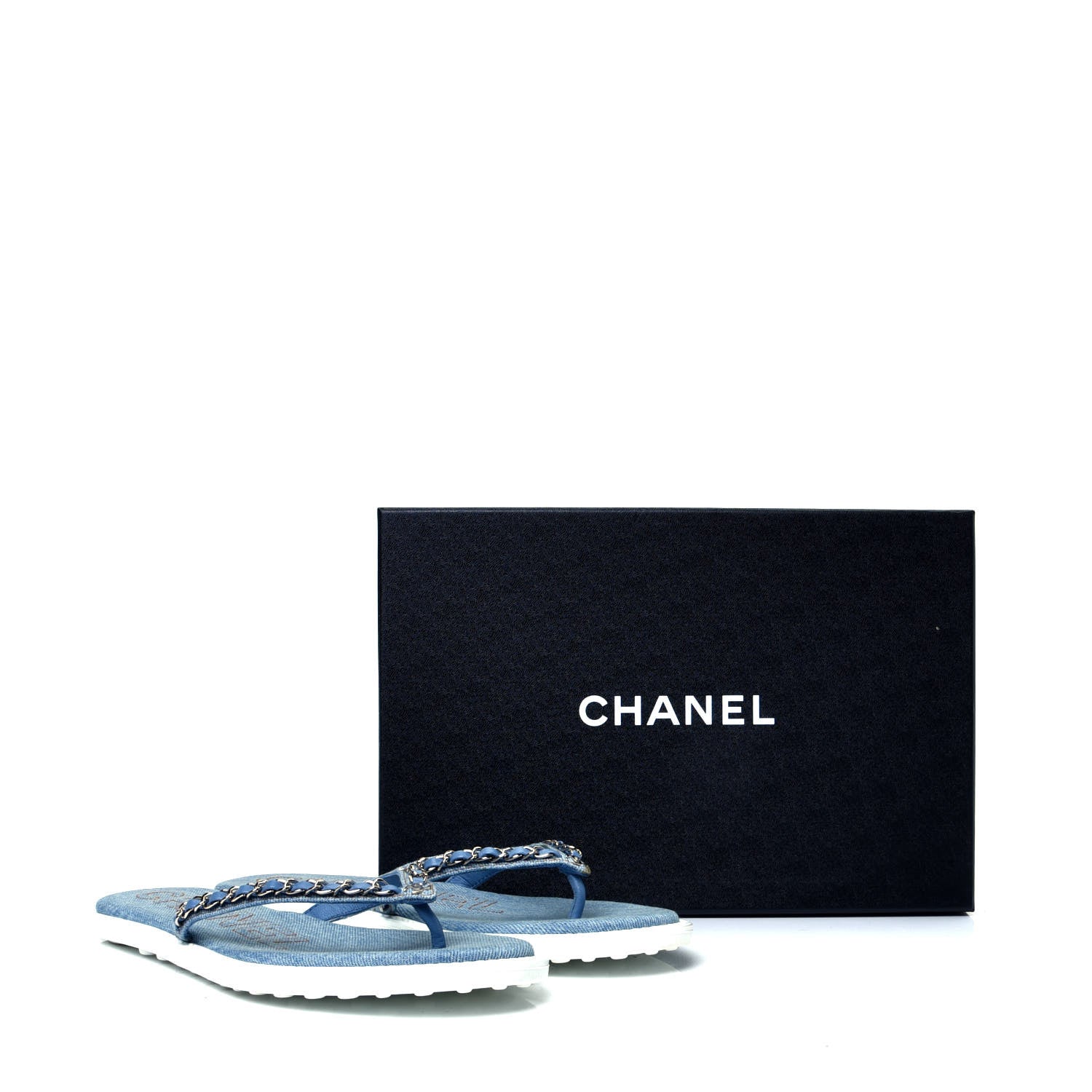 Chanel Denim CC Chain Thong Sandals 39 Blue 4 of 4
