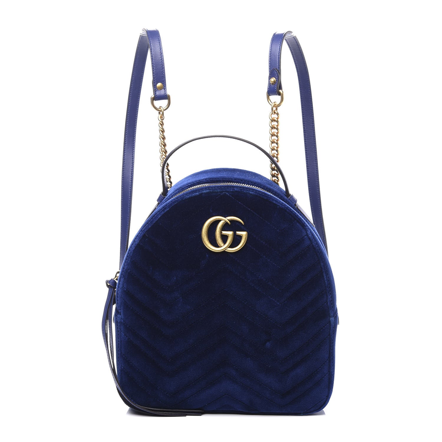 Gucci Velvet Matelasse GG Marmont Dome Backpack Cobalt Blue 1 of 10