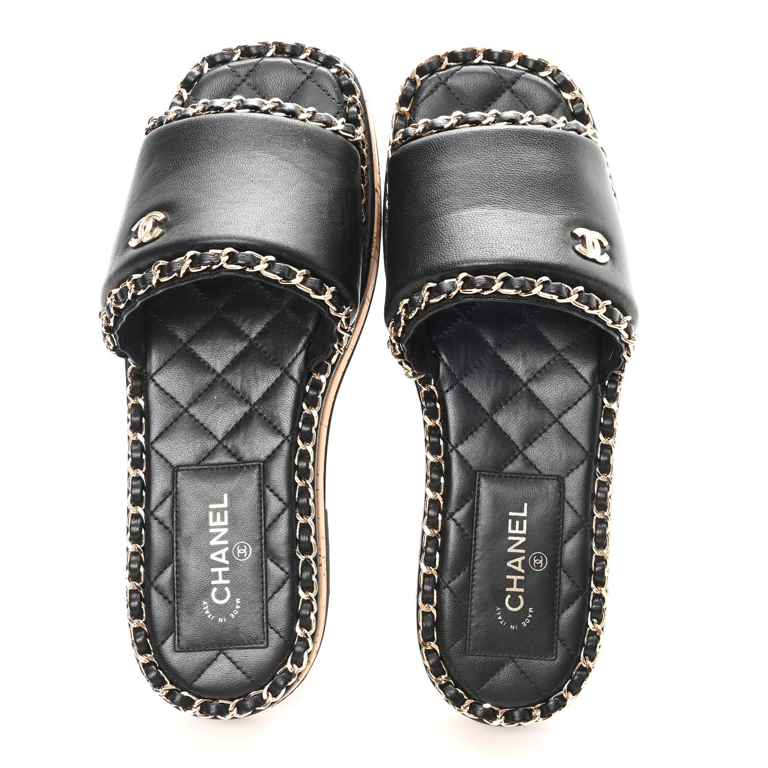 Chanel Lambskin Chain Cork Slide Sandals 37 Black 2 of 9