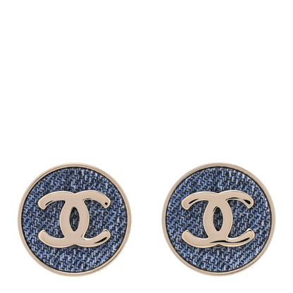 Chanel Metal Enamel CC Denim Round Earrings Gold Blue 1 of 5